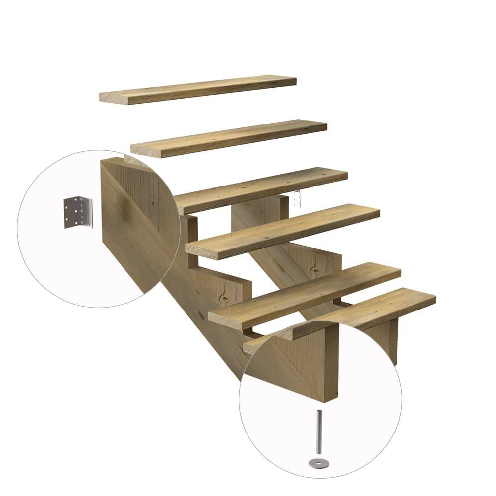 Escalier Bois Exterieur - 3 Marches - Largeur : 80 cm - Marches découpables - Sans Contremarches - Pin du Nord - Imagen 3