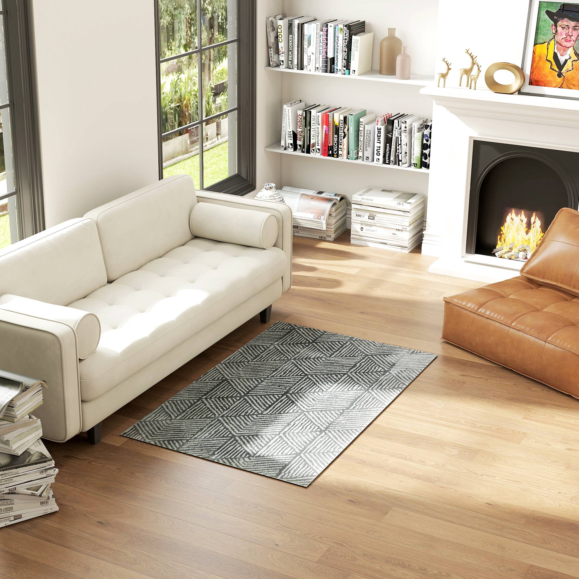Sans Marque - Tapis salon moderne lavable 150x80 cm gris foncé - Image 3