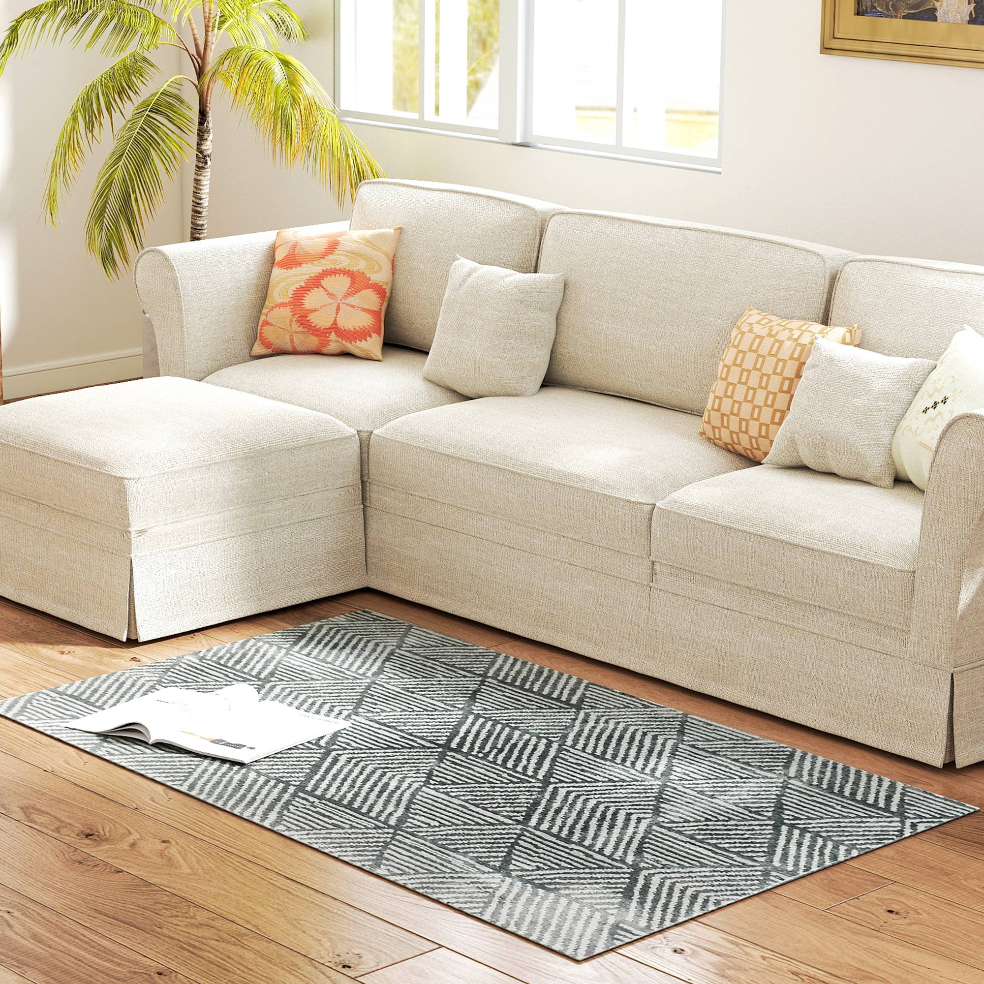 Sans Marque - Tapis salon moderne lavable 150x80 cm gris foncé - Image 2