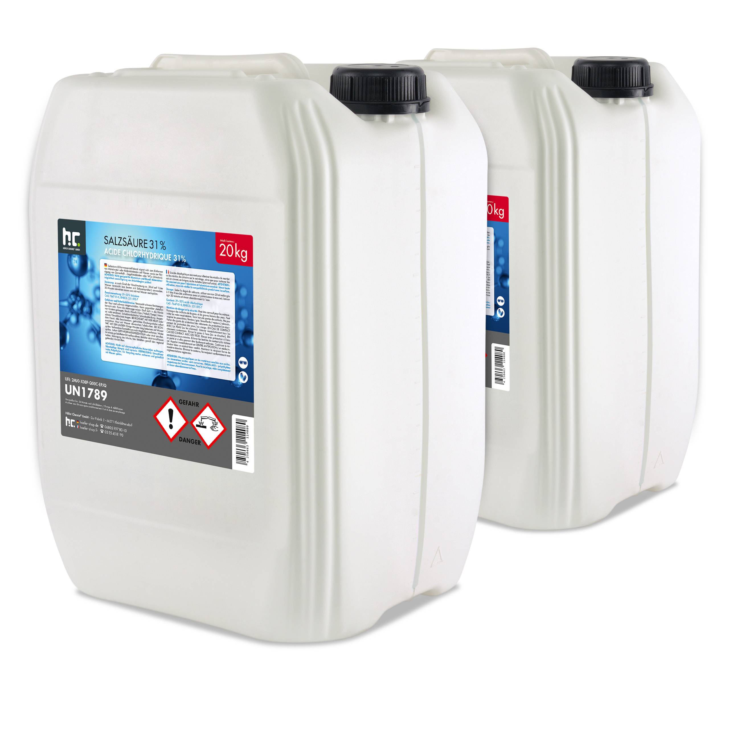 Acide chlorhydrique 29-32% Höfer Chemie® en bidon de 20 KG x 2 - Image 1
