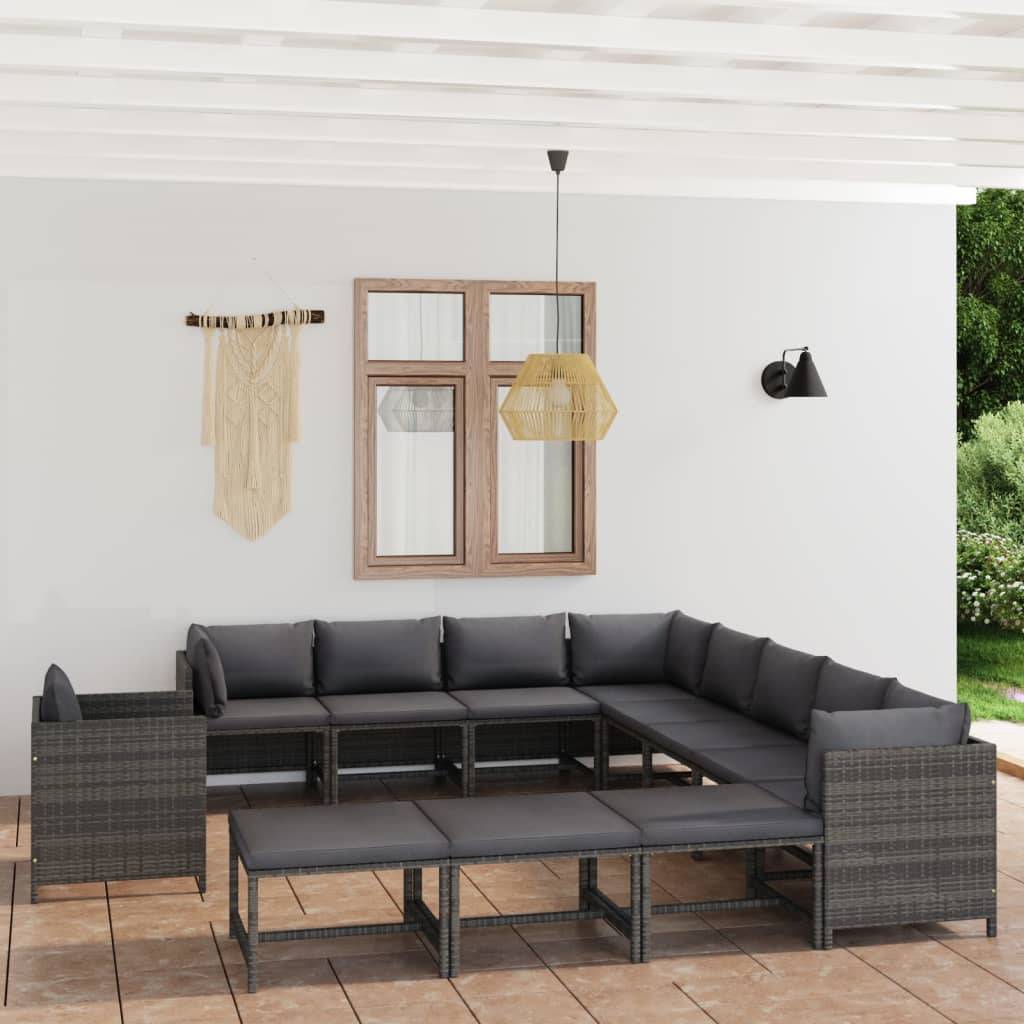 Mobilier de Détente Jardin 12 Pièces Résine Tressée Tissage Manuel Coussins Épais Configuration Libre Gris – ComfortXL Outdoor Living - Image 1