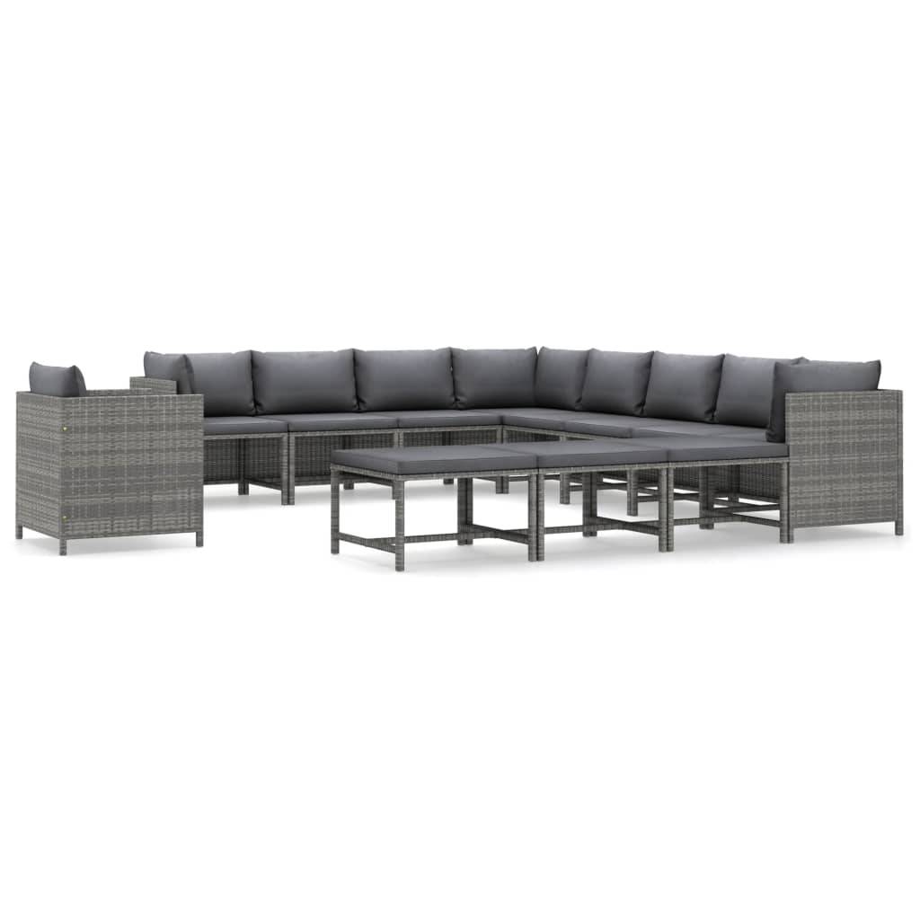 Mobilier de Détente Jardin 12 Pièces Résine Tressée Tissage Manuel Coussins Épais Configuration Libre Gris – ComfortXL Outdoor Living - Image 2