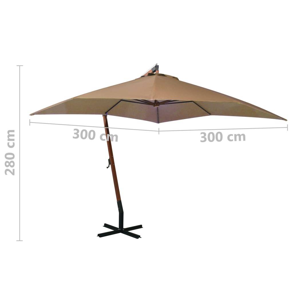Helloshop26 - Parasol d'extérieur suspendu avec mât 3 x 3 m bois de sapin massif taupe - Imagen 7