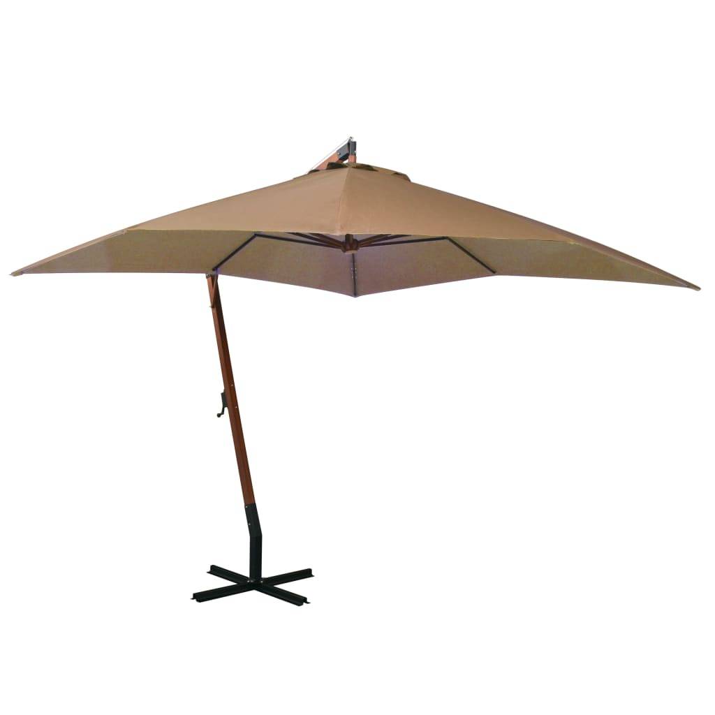 Helloshop26 - Parasol d'extérieur suspendu avec mât 3 x 3 m bois de sapin massif taupe - Imagen 1