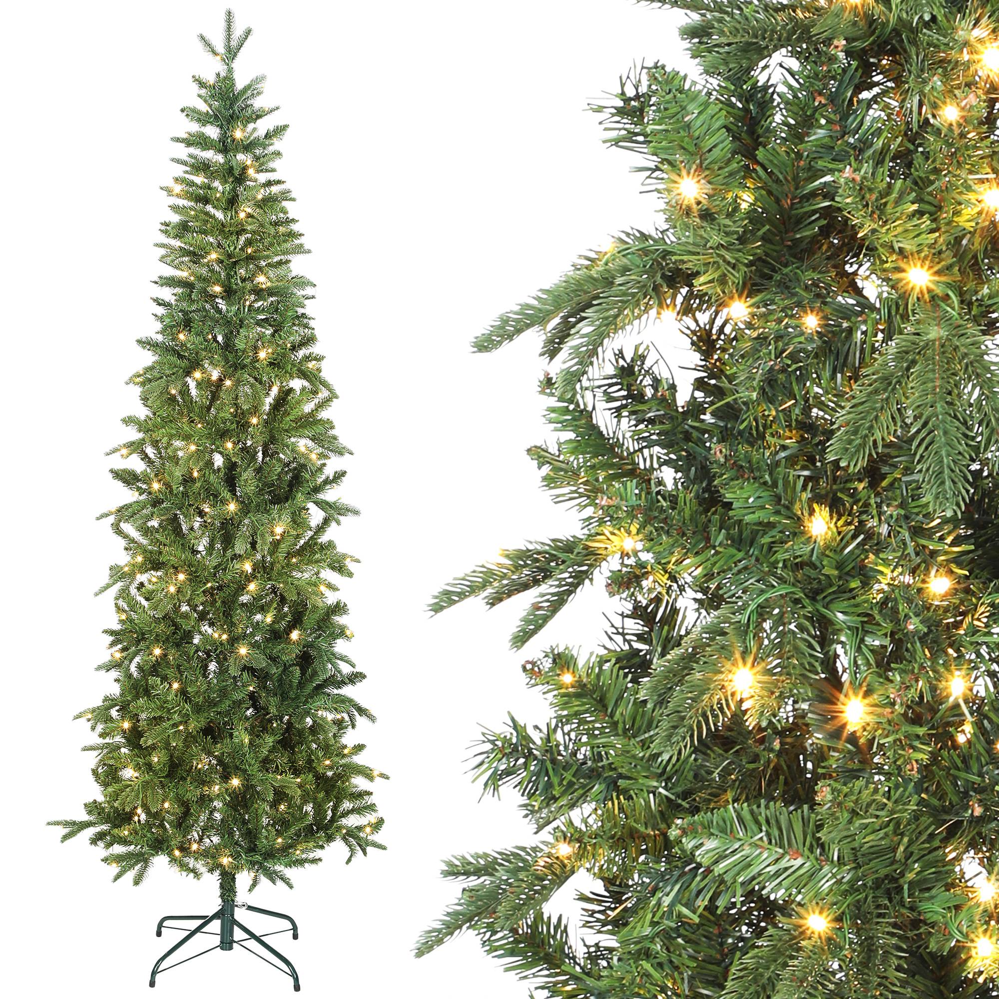 Sapin de Noël artificiel 210 cm, arbre de Noël slim avec 300 lumières 8 modes d'éclairage 826 branches articulées, vert - Image 1