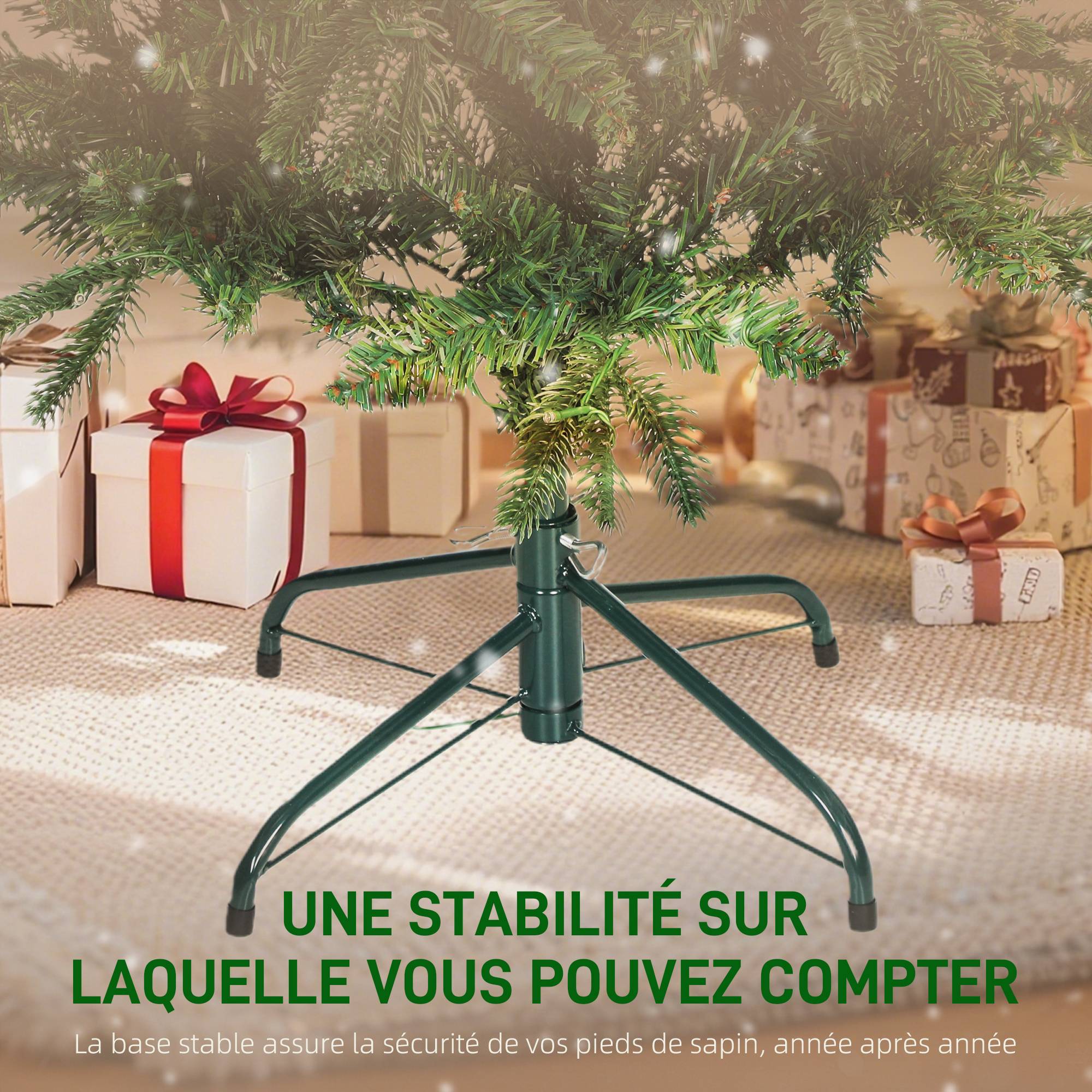 Sapin de Noël artificiel 210 cm, arbre de Noël slim avec 300 lumières 8 modes d'éclairage 826 branches articulées, vert - Image 10