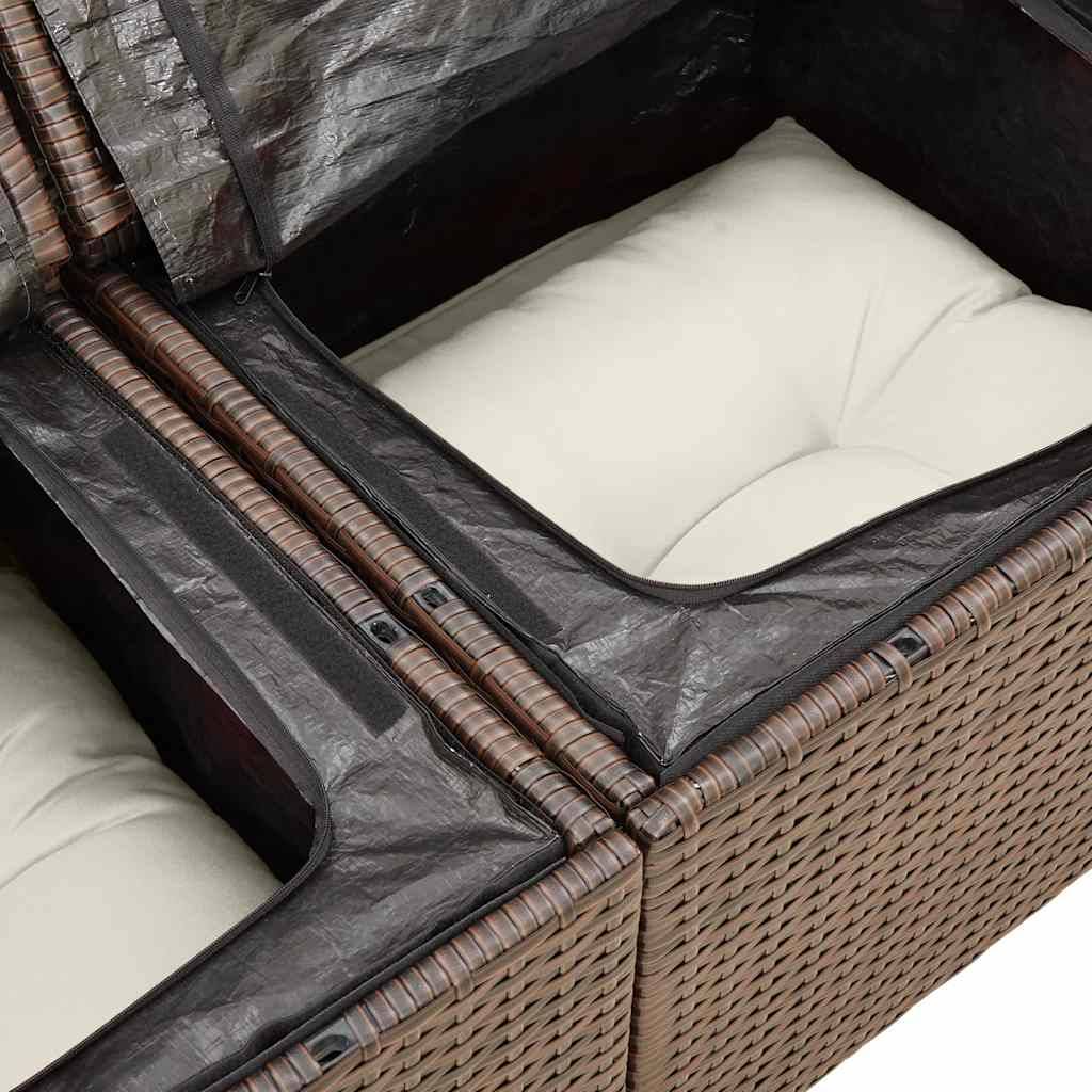 Salon de jardin 5 places en résine tressée avec rangements et table relevable marron – ComfortXL Outdoor Living - Image 4