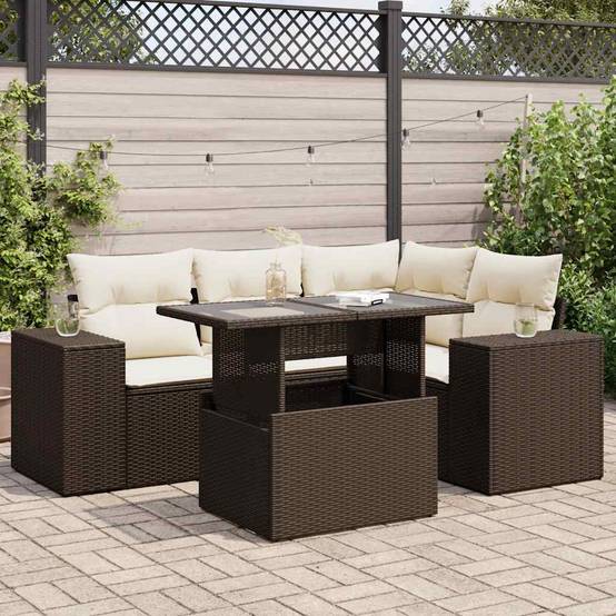 Salon de jardin 5 places en résine tressée avec rangements et table relevable marron – ComfortXL Outdoor Living - Image 1