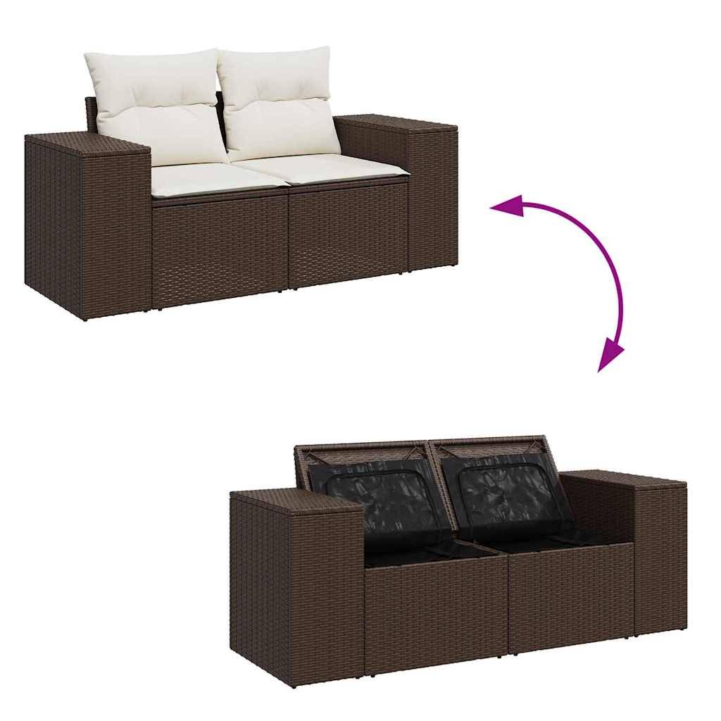 Salon de jardin 5 places en résine tressée avec rangements et table relevable marron – ComfortXL Outdoor Living - Image 7