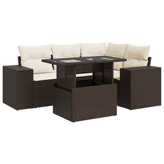 Salon de jardin 5 places en résine tressée avec rangements et table relevable marron – ComfortXL Outdoor Living - Image 2