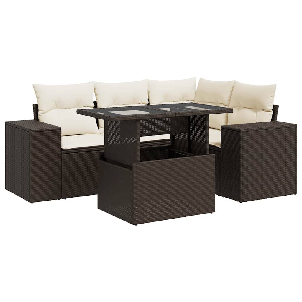 Salon de jardin 5 places en résine tressée avec rangements et table relevable marron – ComfortXL Outdoor Living - Image 2