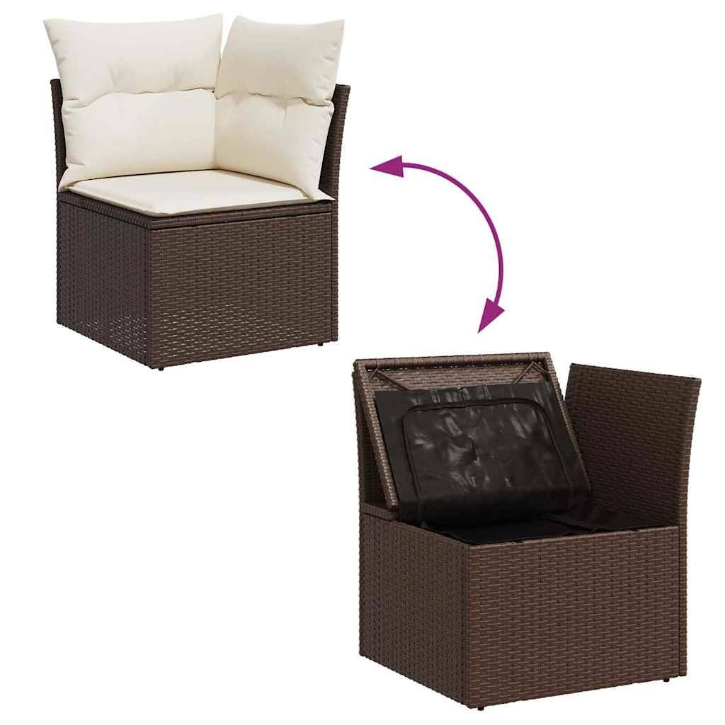 Salon de jardin 5 places en résine tressée avec rangements et table relevable marron – ComfortXL Outdoor Living - Image 9