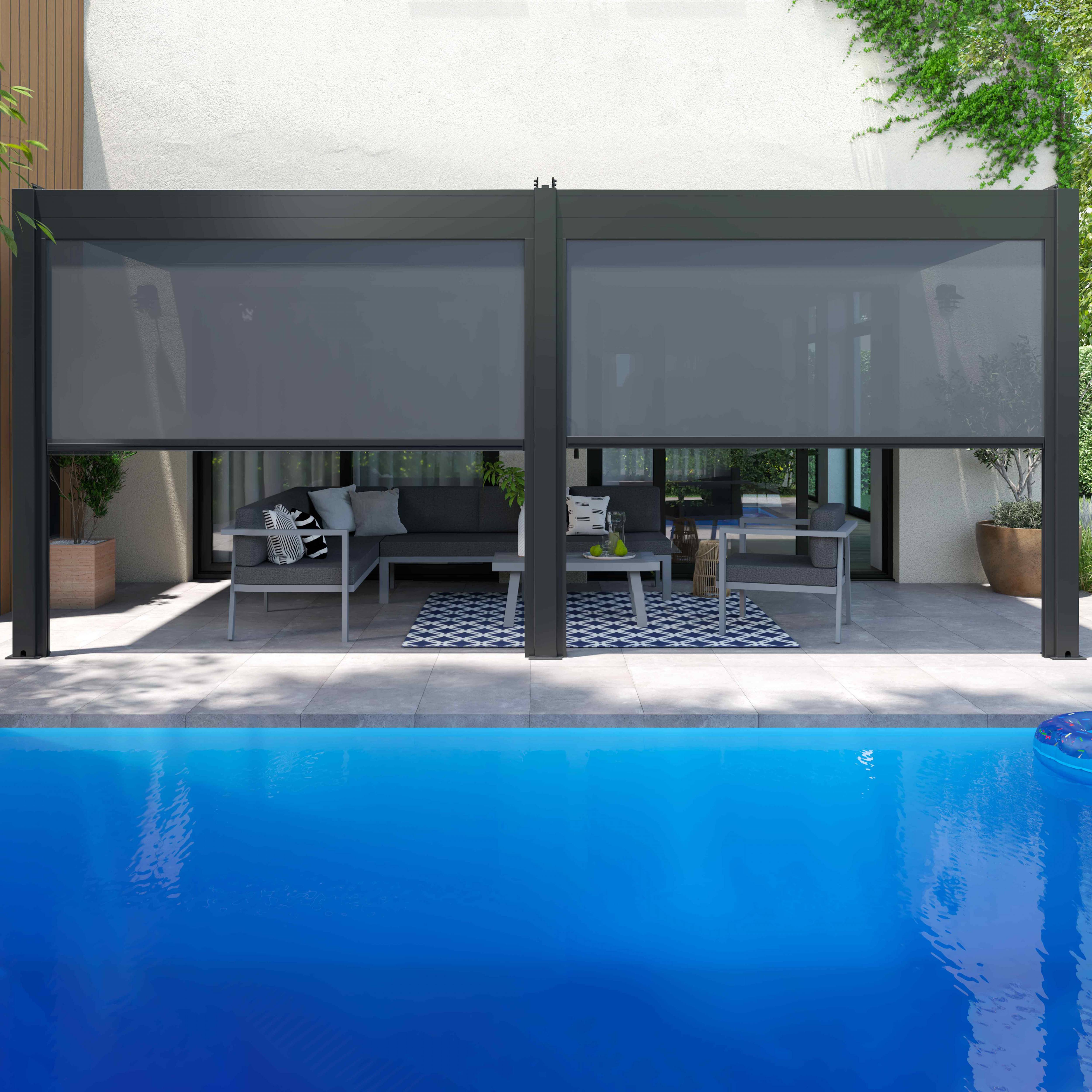 Oviala - Pergola bioclimatique autoportée 3 x 6 m et 2 stores gris Athenes - Oviala - Imagen 4