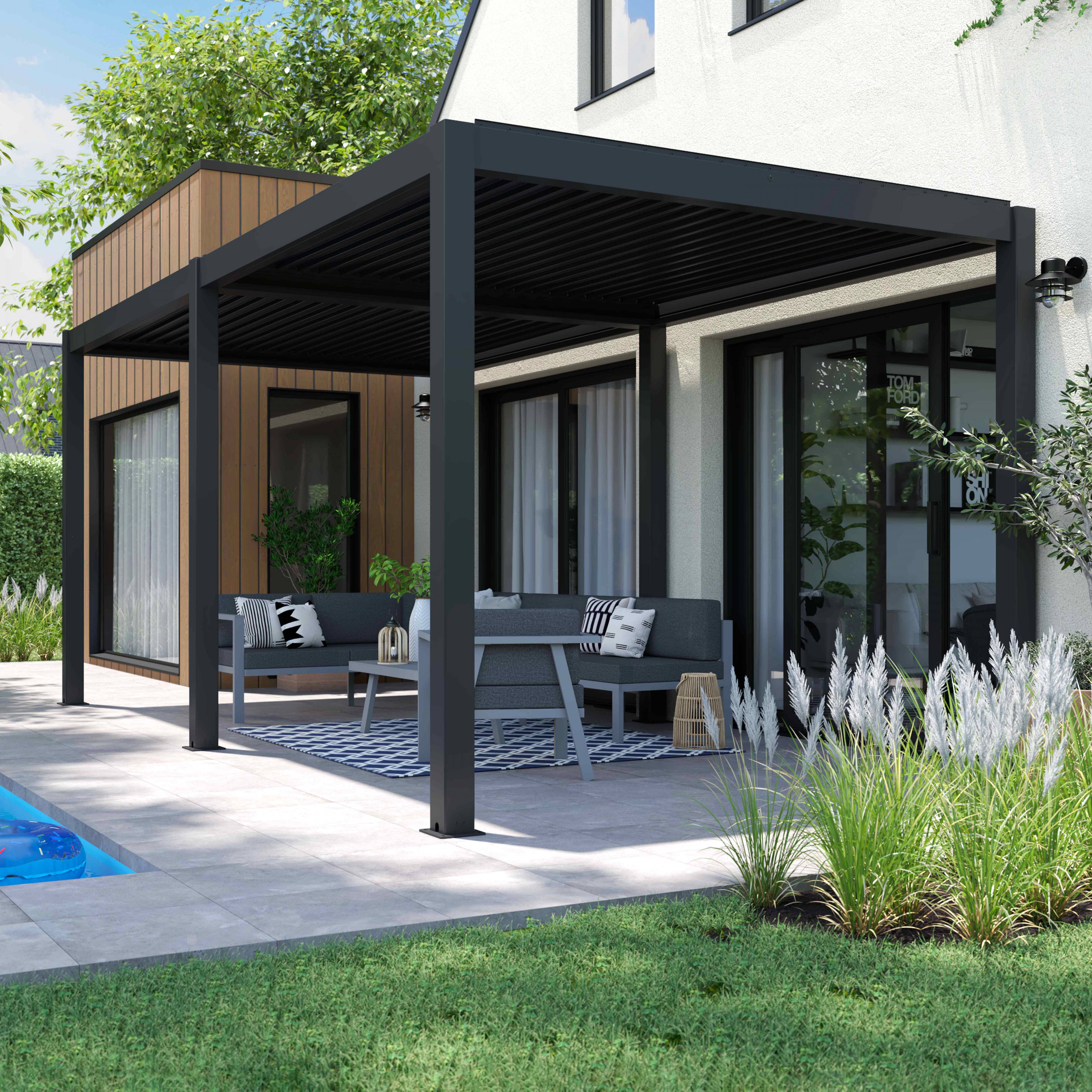 Oviala - Pergola bioclimatique autoportée 3 x 6 m et 2 stores gris Athenes - Oviala - Imagen 1
