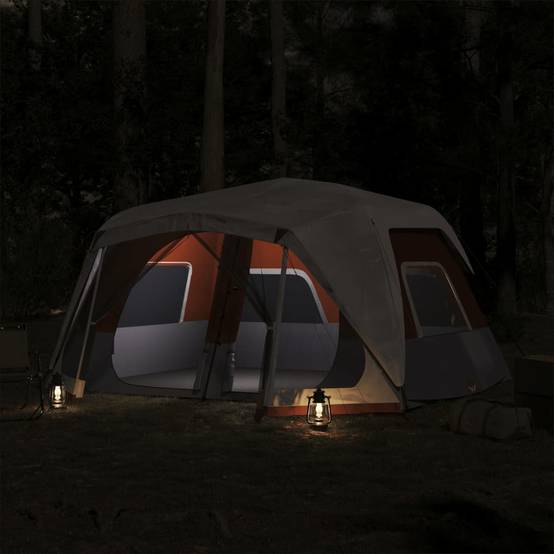 Grande Tente de Camping LED 10 Personnes Montage Rapide 2 Chambres Imperméable Gris et Orange – ComfortXL Outdoor Living - Image 3