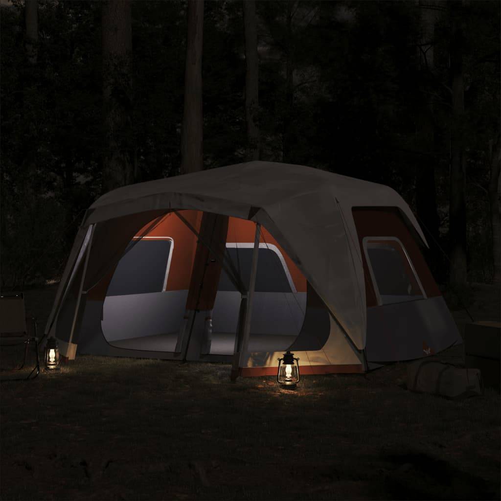 Grande Tente de Camping LED 10 Personnes Montage Rapide 2 Chambres Imperméable Gris et Orange – ComfortXL Outdoor Living - Image 3