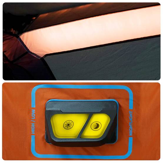 Grande Tente de Camping LED 10 Personnes Montage Rapide 2 Chambres Imperméable Gris et Orange – ComfortXL Outdoor Living - Image 5