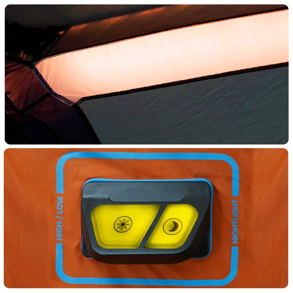 Grande Tente de Camping LED 10 Personnes Montage Rapide 2 Chambres Imperméable Gris et Orange – ComfortXL Outdoor Living - Image 5