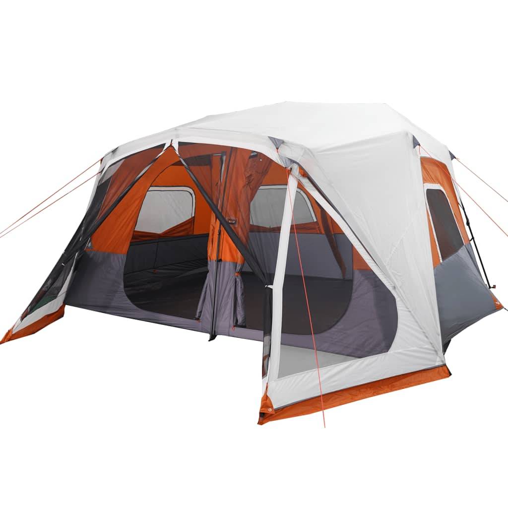 Grande Tente de Camping LED 10 Personnes Montage Rapide 2 Chambres Imperméable Gris et Orange – ComfortXL Outdoor Living - Image 4