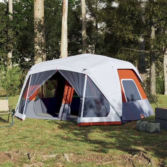 Grande Tente de Camping LED 10 Personnes Montage Rapide 2 Chambres Imperméable Gris et Orange – ComfortXL Outdoor Living - Image 1