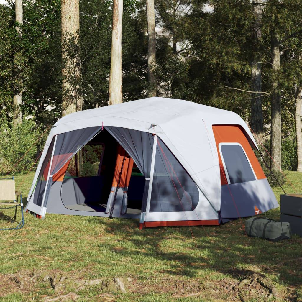 Grande Tente de Camping LED 10 Personnes Montage Rapide 2 Chambres Imperméable Gris et Orange – ComfortXL Outdoor Living - Image 1