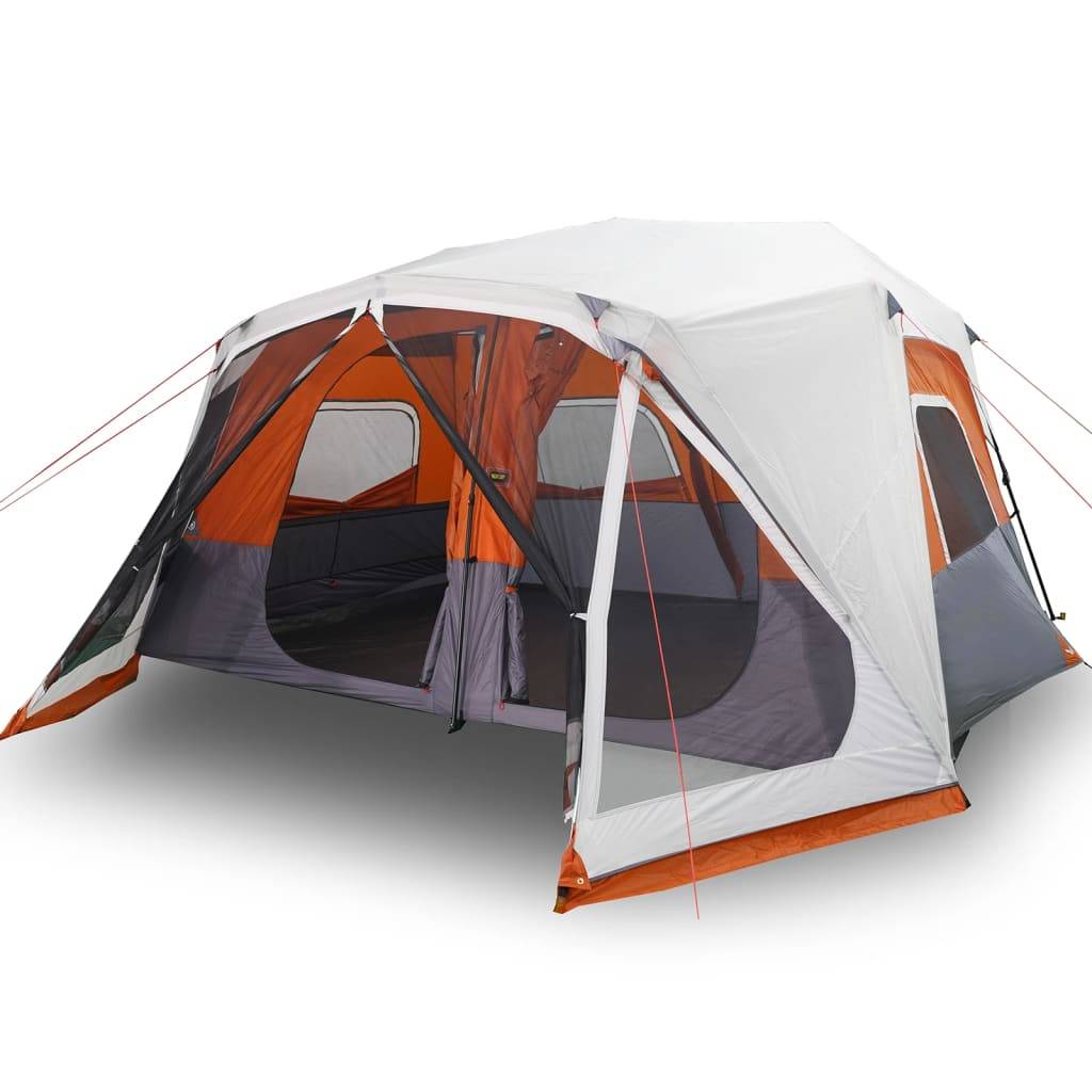 Grande Tente de Camping LED 10 Personnes Montage Rapide 2 Chambres Imperméable Gris et Orange – ComfortXL Outdoor Living - Image 2