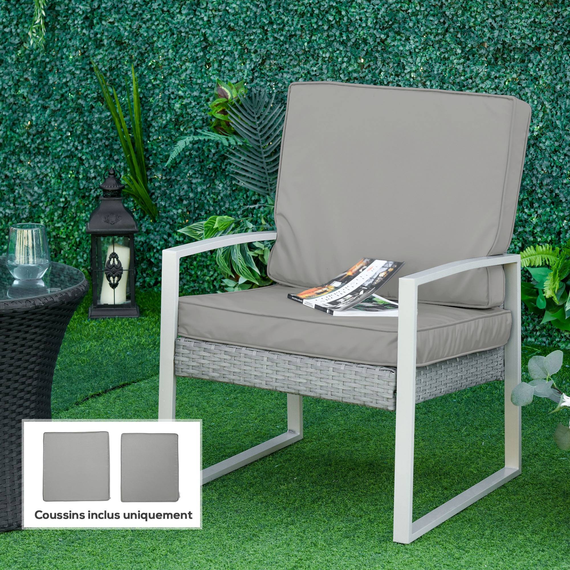 Coussins pour chaise fauteuil de jardin coussins d'assise de dossier déhoussables polyester 56x52/56x46cm gris clair - Image 3