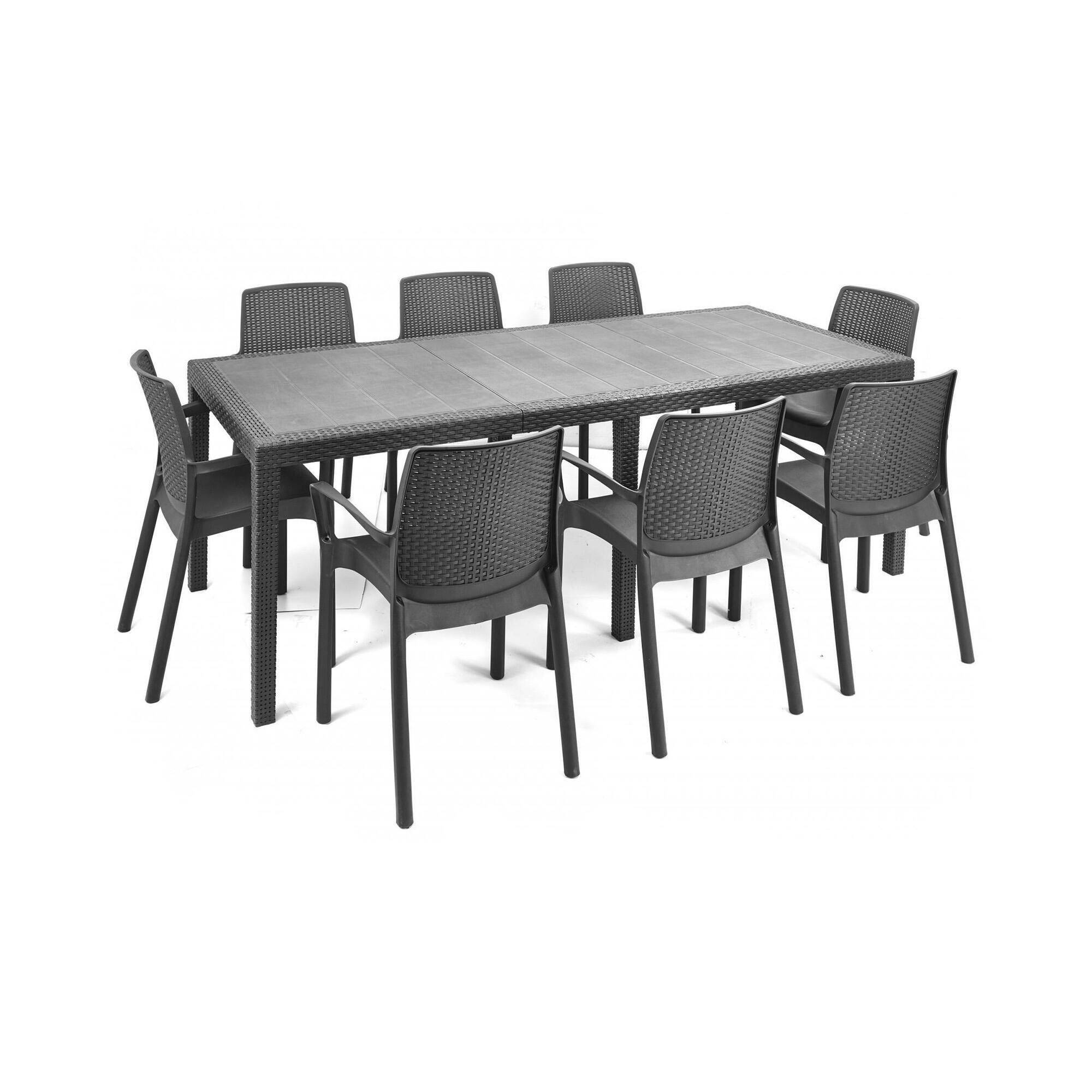 Dmora - Table d'extérieur Roma, Etagère à manger rectangulaire extensible, Table de jardin extensible effet rotin, 150/220x90h72 cm, Anthracite - Dmora - Image 1