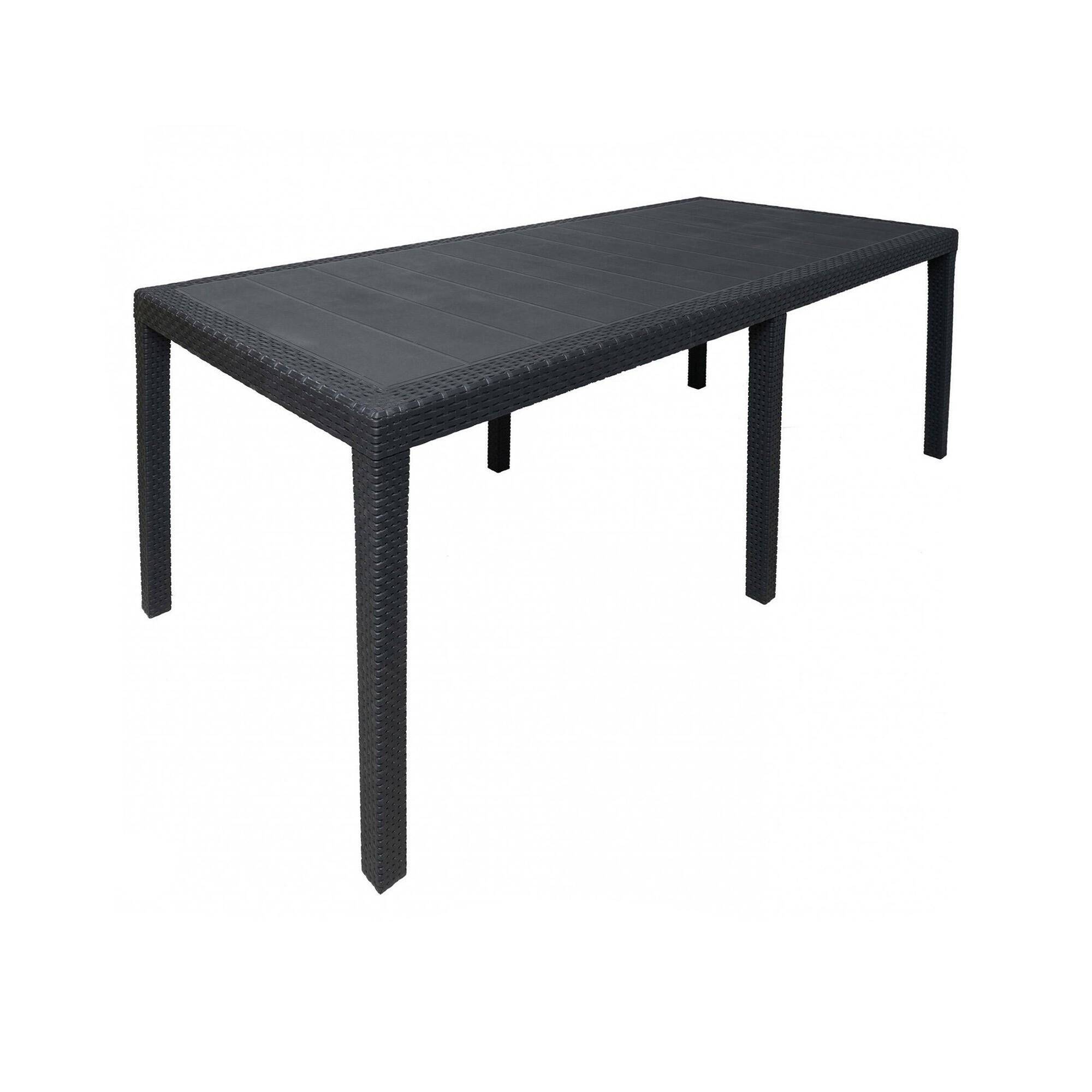 Dmora - Table d'extérieur Roma, Etagère à manger rectangulaire extensible, Table de jardin extensible effet rotin, 150/220x90h72 cm, Anthracite - Dmora - Image 6