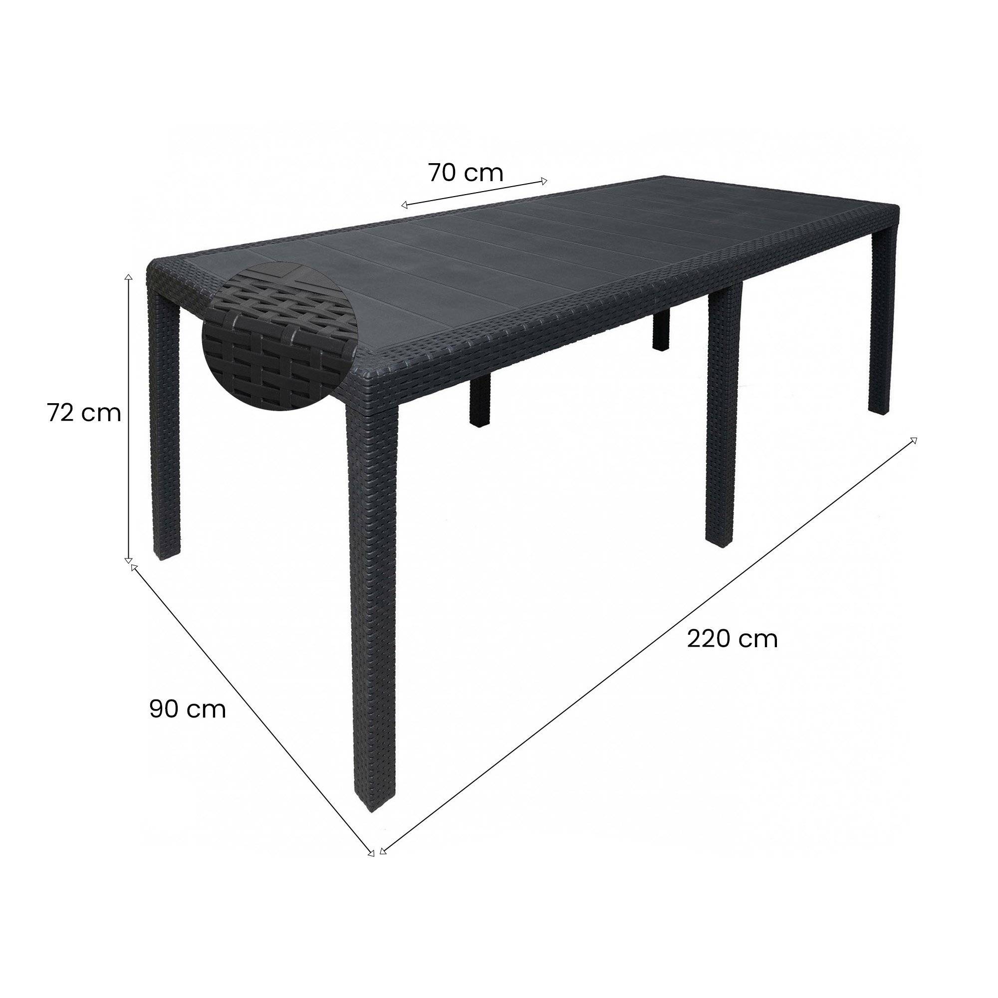 Dmora - Table d'extérieur Roma, Etagère à manger rectangulaire extensible, Table de jardin extensible effet rotin, 150/220x90h72 cm, Anthracite - Dmora - Image 3