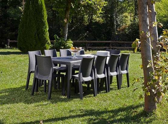 Dmora - Table d'extérieur Roma, Etagère à manger rectangulaire extensible, Table de jardin extensible effet rotin, 150/220x90h72 cm, Anthracite - Dmora - Image 5