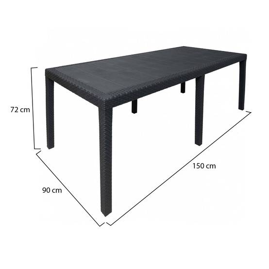 Dmora - Table d'extérieur Roma, Etagère à manger rectangulaire extensible, Table de jardin extensible effet rotin, 150/220x90h72 cm, Anthracite - Dmora - Image 9
