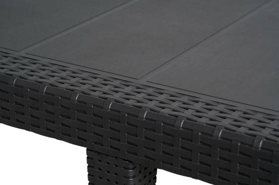 Dmora - Table d'extérieur Roma, Etagère à manger rectangulaire extensible, Table de jardin extensible effet rotin, 150/220x90h72 cm, Anthracite - Dmora - Image 7