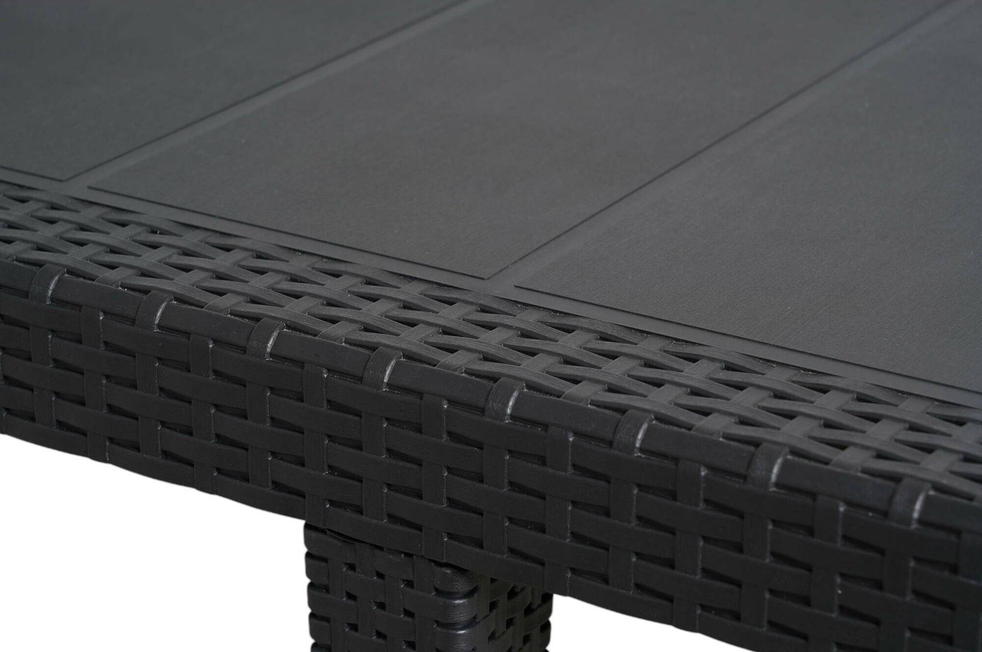 Dmora - Table d'extérieur Roma, Etagère à manger rectangulaire extensible, Table de jardin extensible effet rotin, 150/220x90h72 cm, Anthracite - Dmora - Image 7