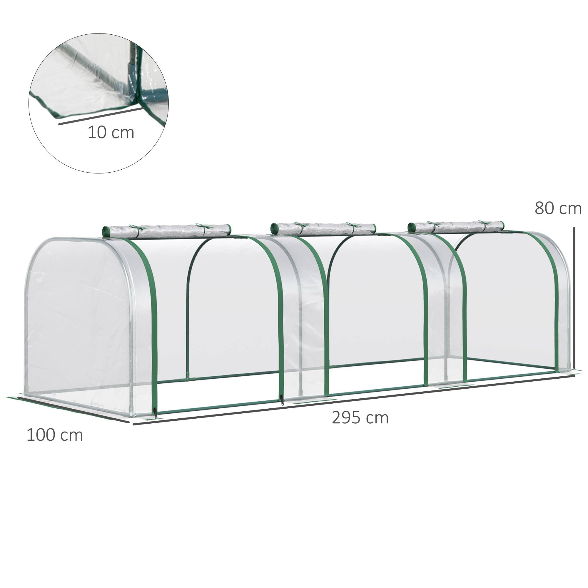 Sans Marque - Serre aluminium trois portes enroulables acier transparente 295x100x80 cm - Image 5