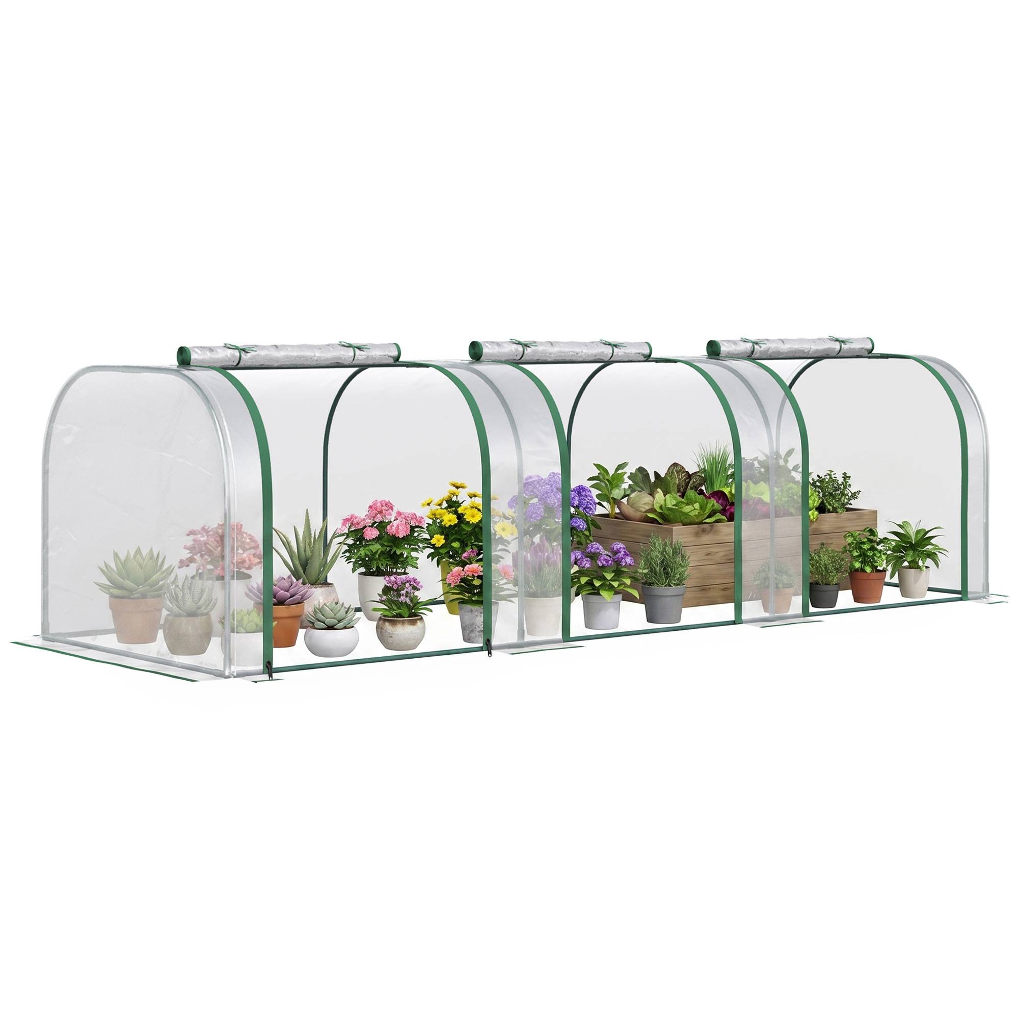 Sans Marque - Serre aluminium trois portes enroulables acier transparente 295x100x80 cm