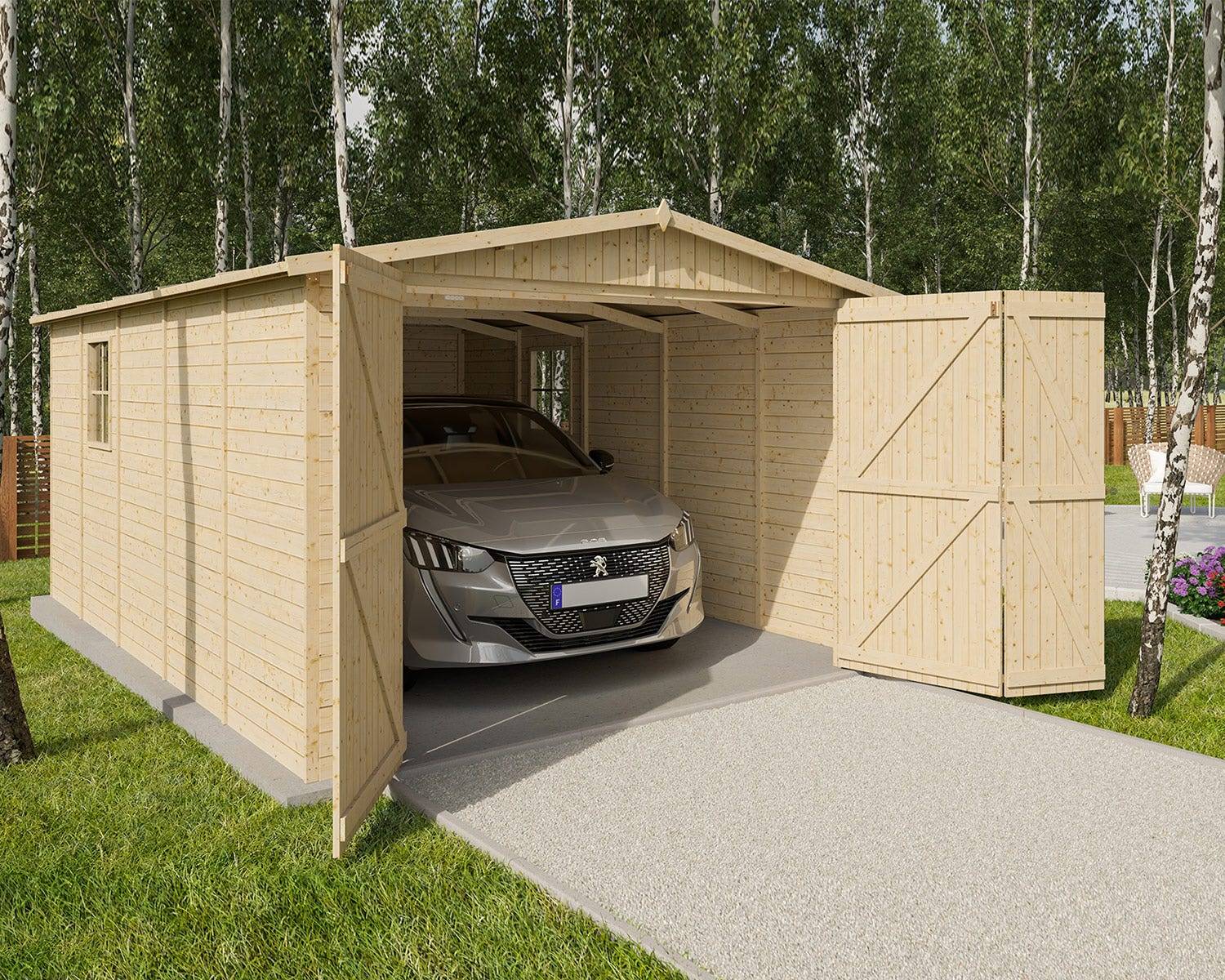 Trigano Jardin - Garage abri voiture bois brut 15 m2 - Image 1