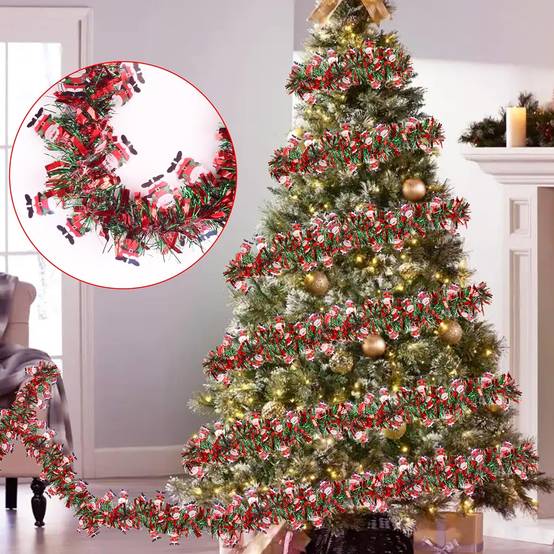 Couronne de Noël Père Noël pour sapin de Noël, intérieur ou extérieur, cheminée, décoration de fête (5 pièces, 2 mètres chacune) - Image 6