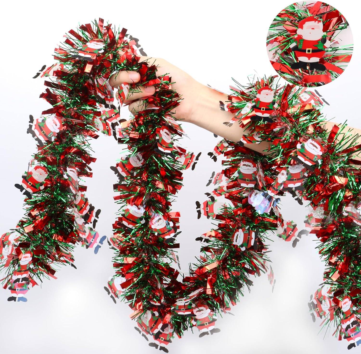 Couronne de Noël Père Noël pour sapin de Noël, intérieur ou extérieur, cheminée, décoration de fête (5 pièces, 2 mètres chacune) - Image 1