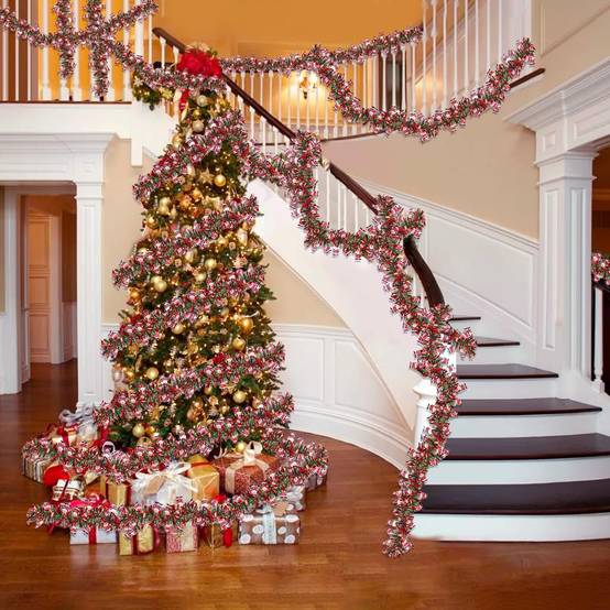 Couronne de Noël Père Noël pour sapin de Noël, intérieur ou extérieur, cheminée, décoration de fête (5 pièces, 2 mètres chacune) - Image 2