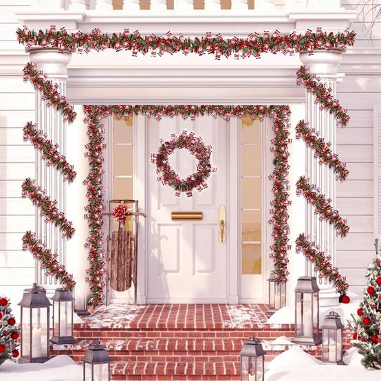 Couronne de Noël Père Noël pour sapin de Noël, intérieur ou extérieur, cheminée, décoration de fête (5 pièces, 2 mètres chacune) - Image 7