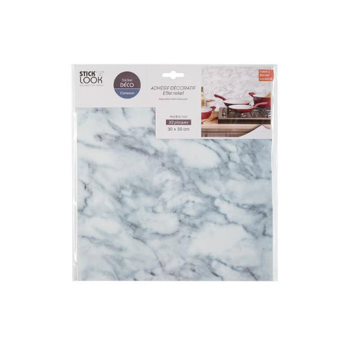 Lot de 2 Stickers Effet Marbre "Plaque" 30x30cm Blanc - Image 2