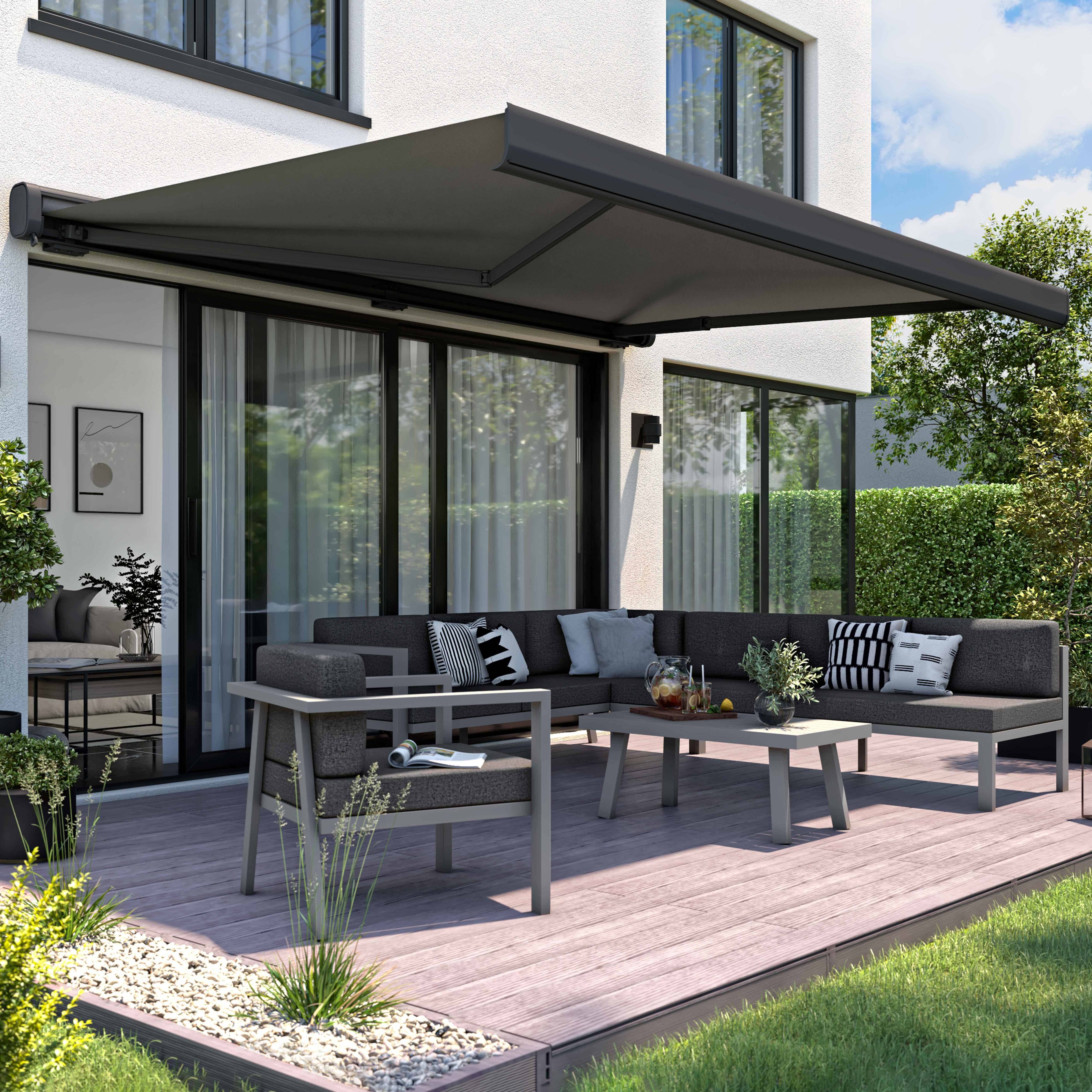 Oviala - Store banne electrique coffe integral 3.95x3m aluminium gris Helios - Oviala - Imagen 2