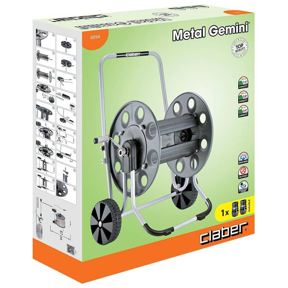 Claber - Enrouleur de tuyau Claber Metal Gemini 8894 pour un tuyau de 60m 3/4". - Imagen 3