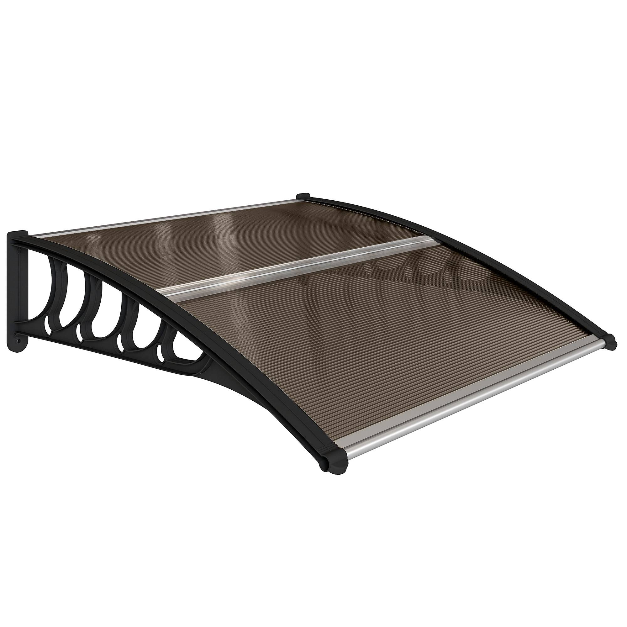 ComfortXL - Marquise de porte extérieure en polycarbonate et aluminium marron 103 x 96,5 cm pour entrée protection UV - Image 10