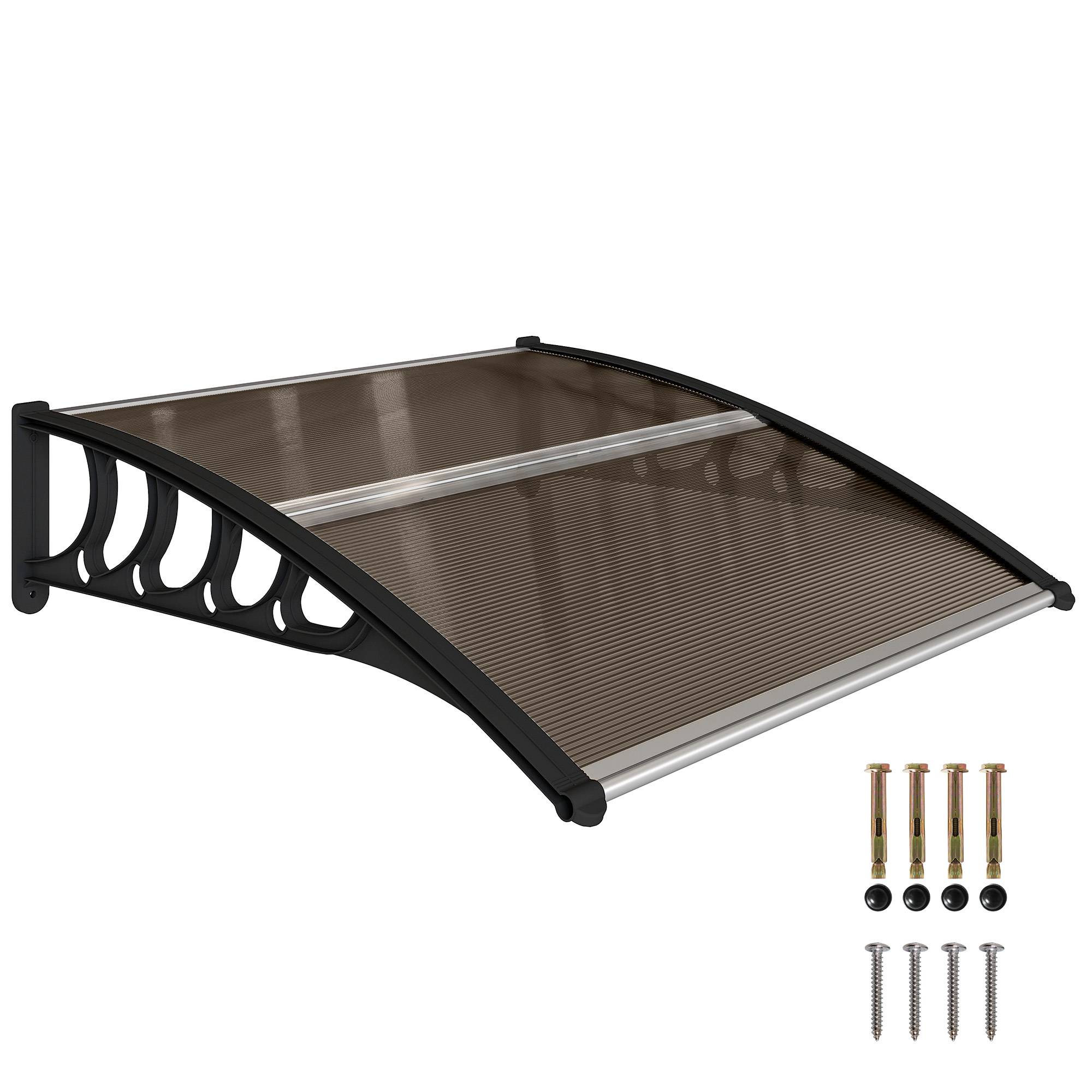 ComfortXL - Marquise de porte extérieure en polycarbonate et aluminium marron 103 x 96,5 cm pour entrée protection UV - Image 2