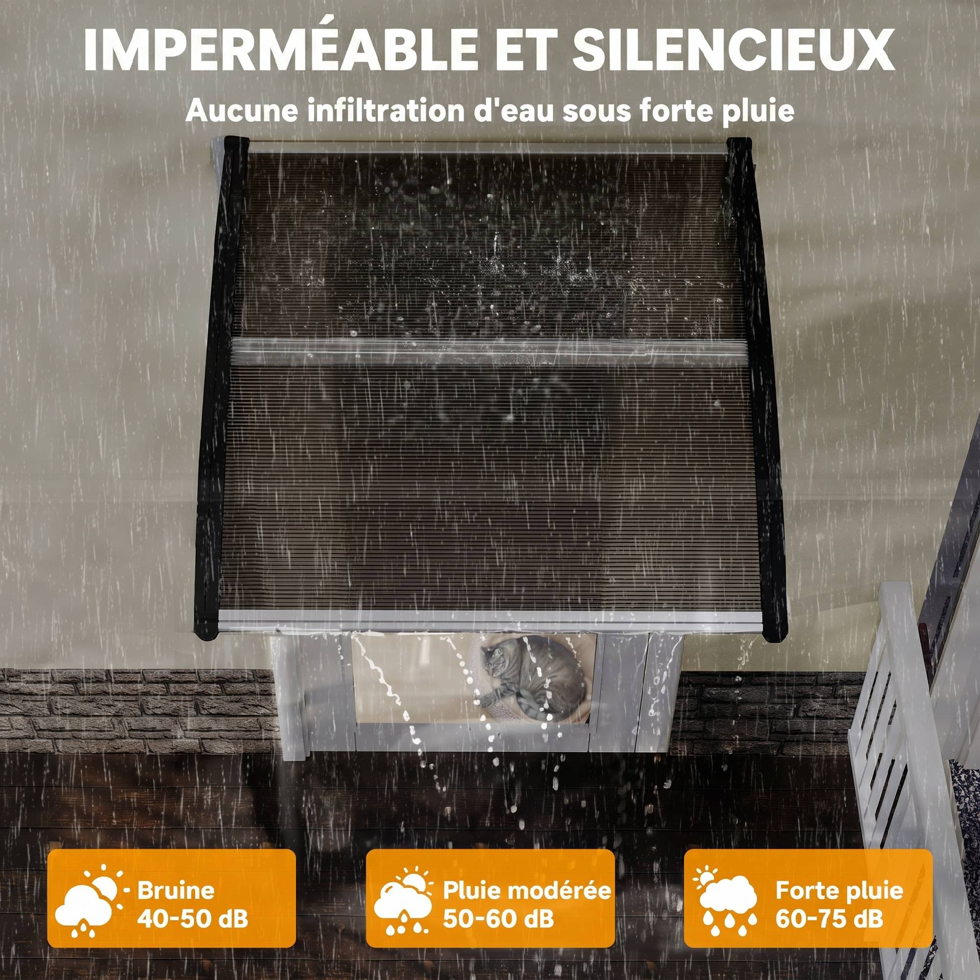 ComfortXL - Marquise de porte extérieure en polycarbonate et aluminium marron 103 x 96,5 cm pour entrée protection UV - Image 5