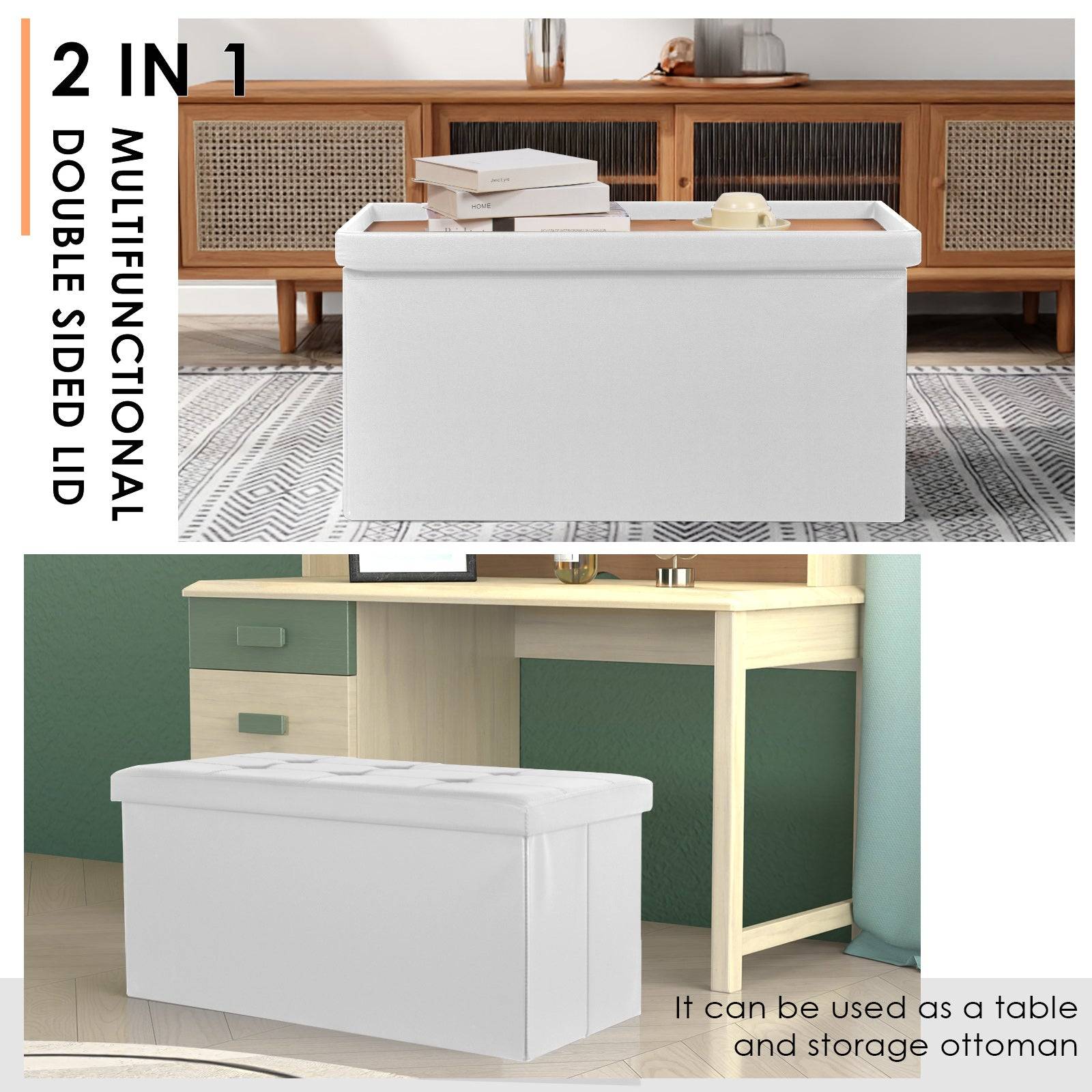 Biscottini Pouf Cube Rangement Similicuir 32 Cm : Boîte à Objets Pliable, Conteneur Noir