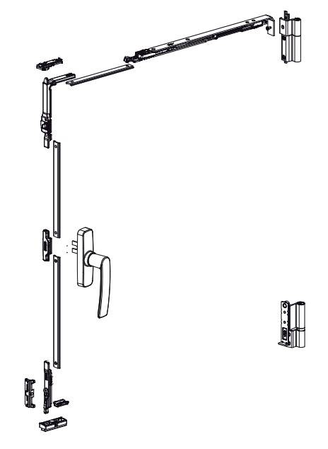 Kit oscillo-battant Galicube 1 V FAPIM à crémone Gea - compas court 402 à 750 mm - Gris 9006 - 1330AF-G5 - Imagen 2