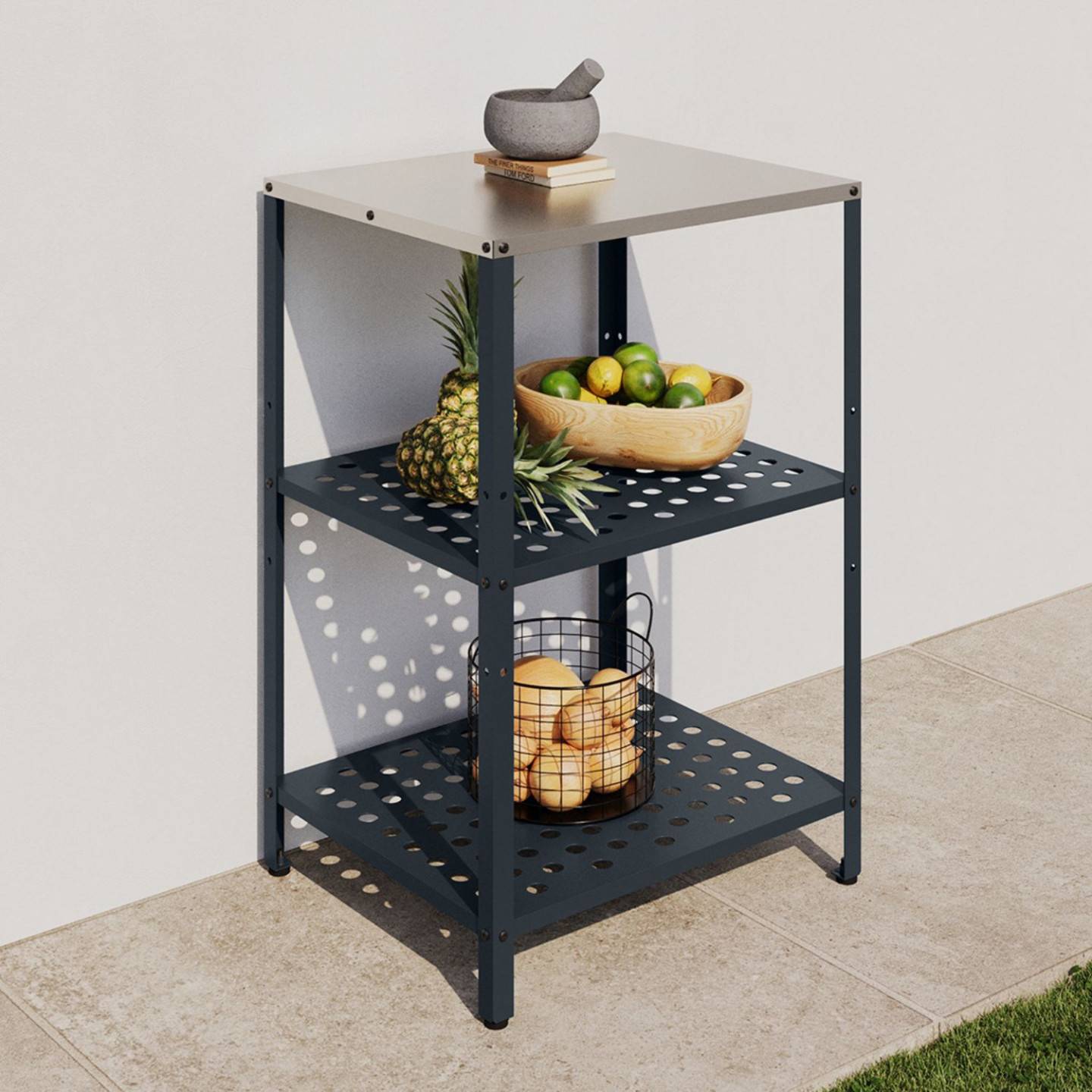 IDMARKET - Meuble de cuisine extérieure PAREO 2 étagères en acier gris anthracite